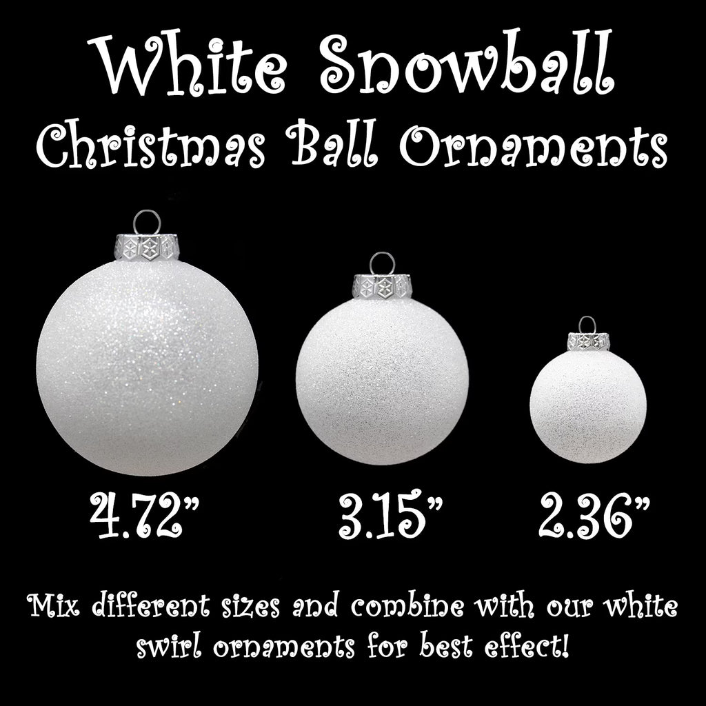 White Christmas Ball Ornaments for Tree Decorations – Small 2.36" Shatterproof Glitter Snowball for Holiday Xmas Decor, 18-Pack