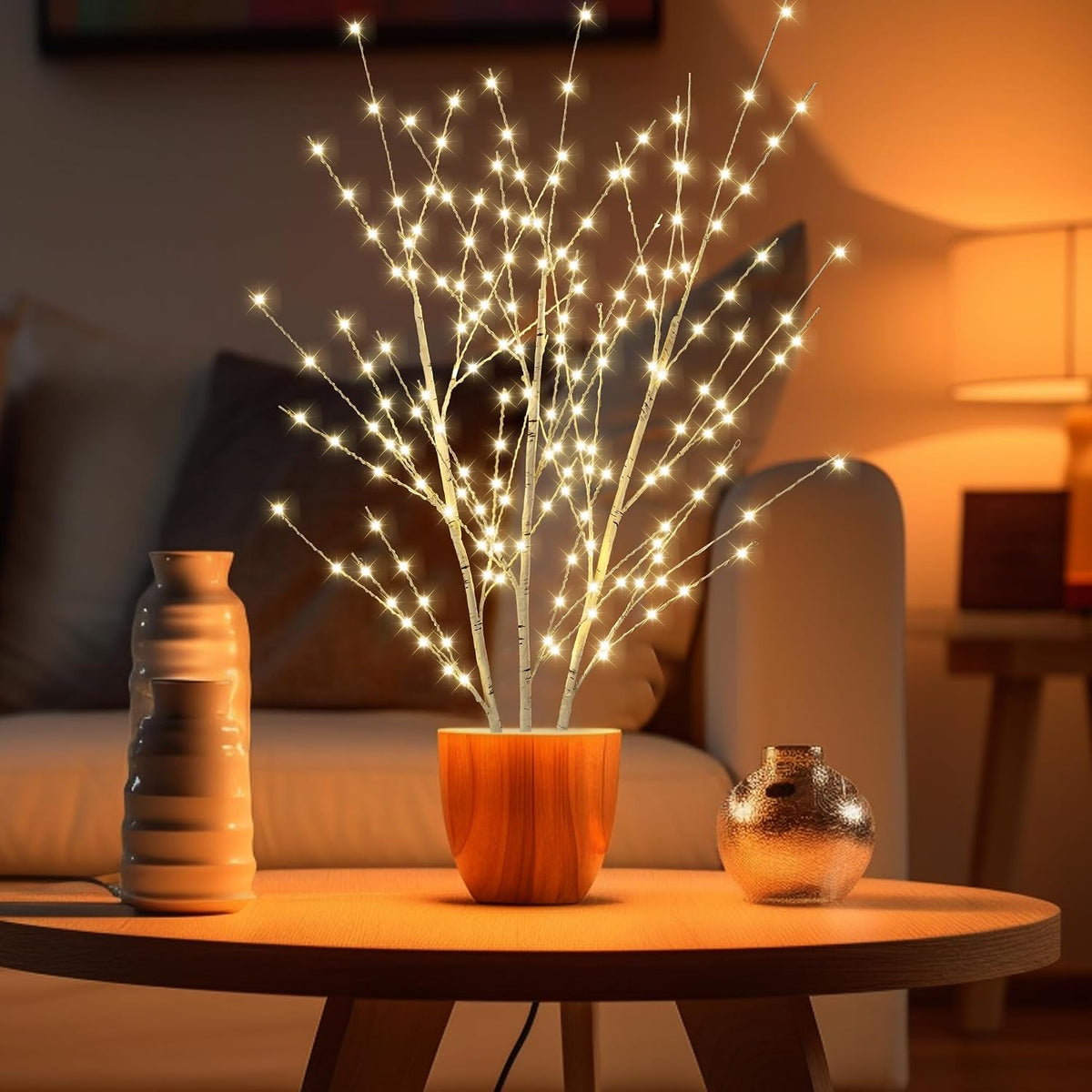 33In Birch Light Tree with 180 LED Lights, Plug in Twig Lights