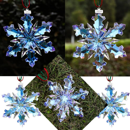 2024 Annual Edition Crystal Snowflake Ornaments Christmas Ornaments Home Hanging Decor Gifts (Multicolor)