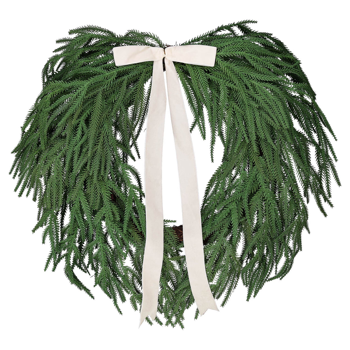 Natural Feel Norfolk Artificial Christmas Wreath with Bow, Green, 22"