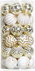 30PCS Christmas Balls Ornaments,60Mm Gold&White Painted Shatterproof Festive Wedding Hanging Ornaments Christmas Tree Decoration
