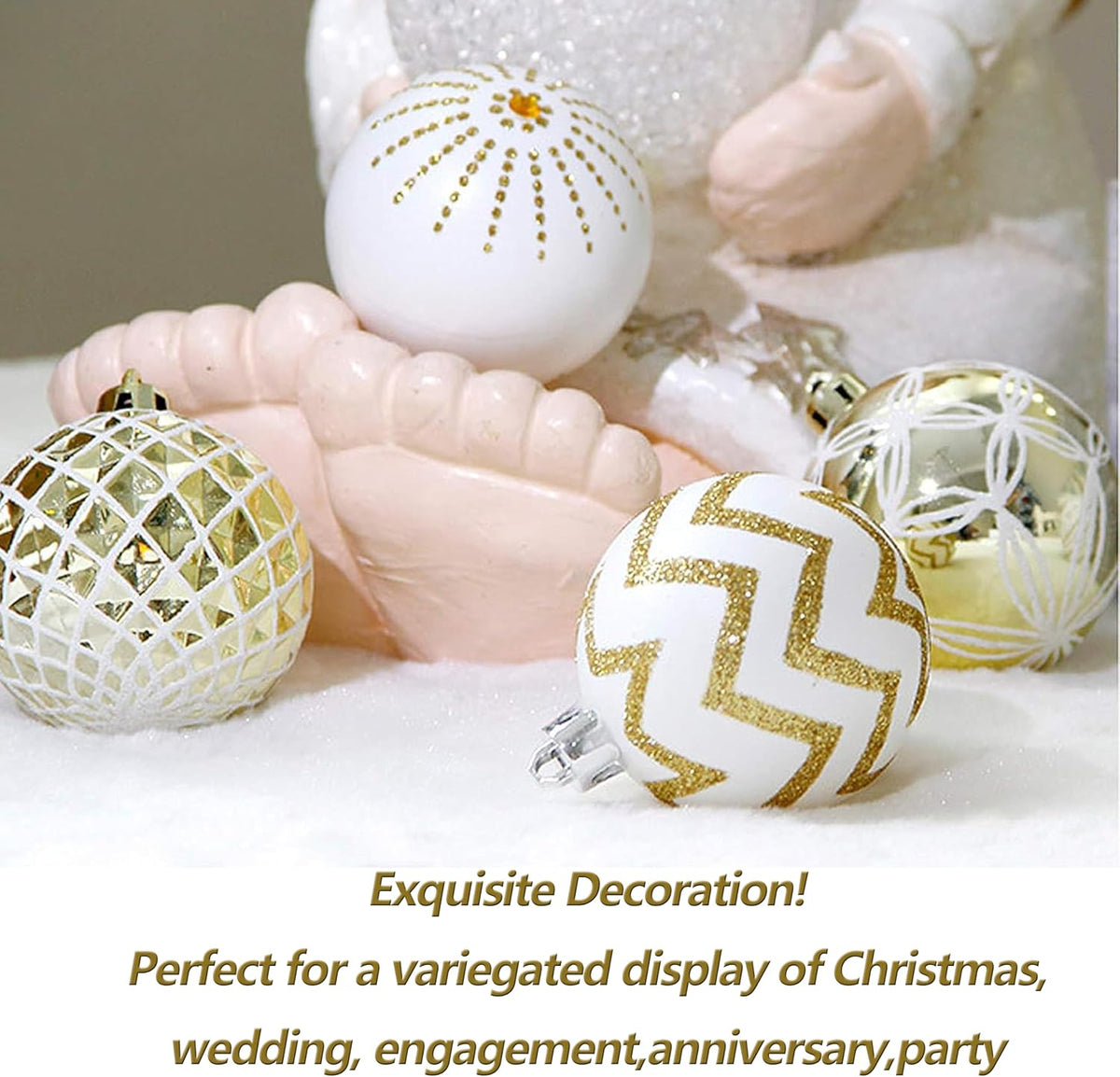 30PCS Christmas Balls Ornaments,60Mm Gold&White Painted Shatterproof Festive Wedding Hanging Ornaments Christmas Tree Decoration