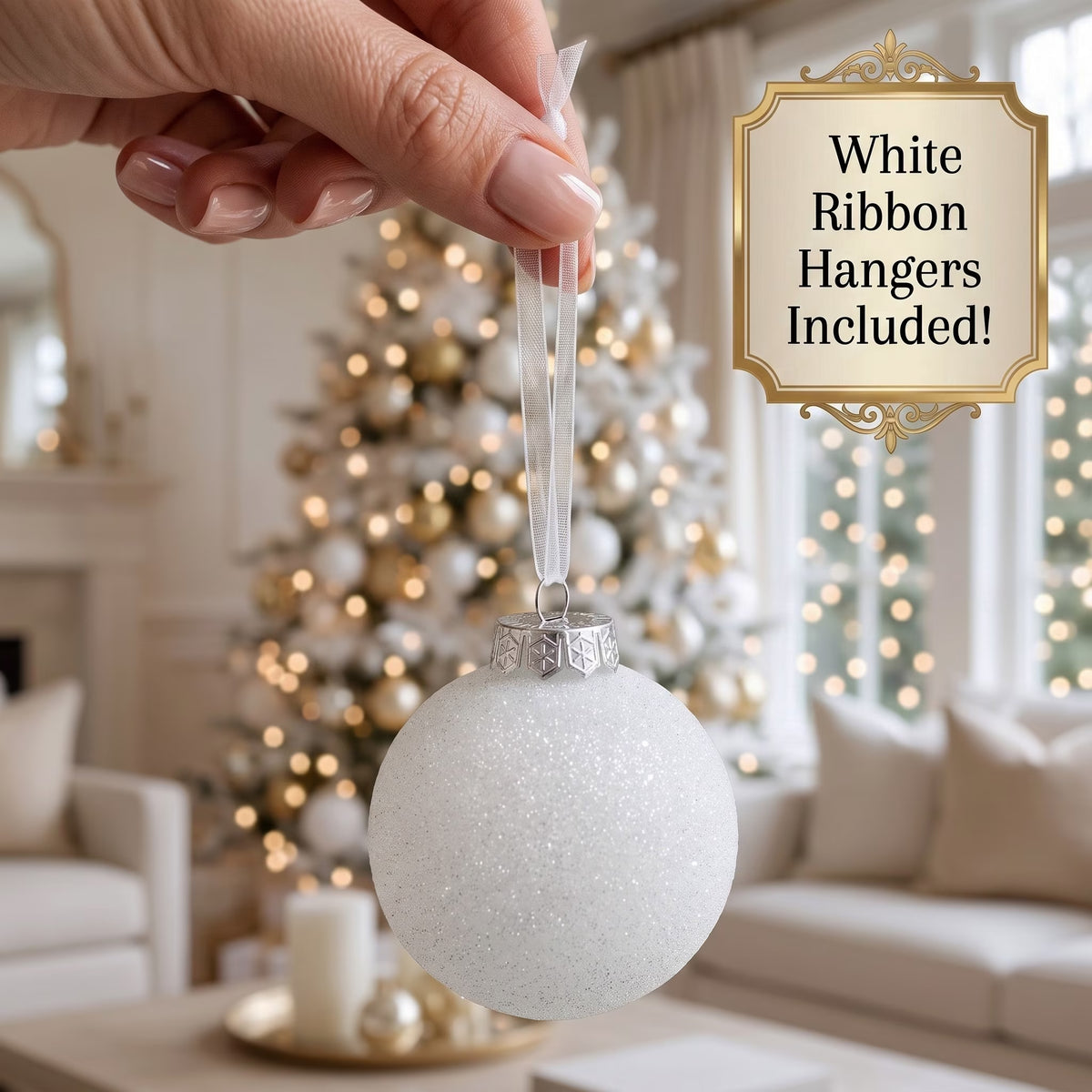 White Christmas Ball Ornaments for Tree Decorations – Small 2.36" Shatterproof Glitter Snowball for Holiday Xmas Decor, 18-Pack