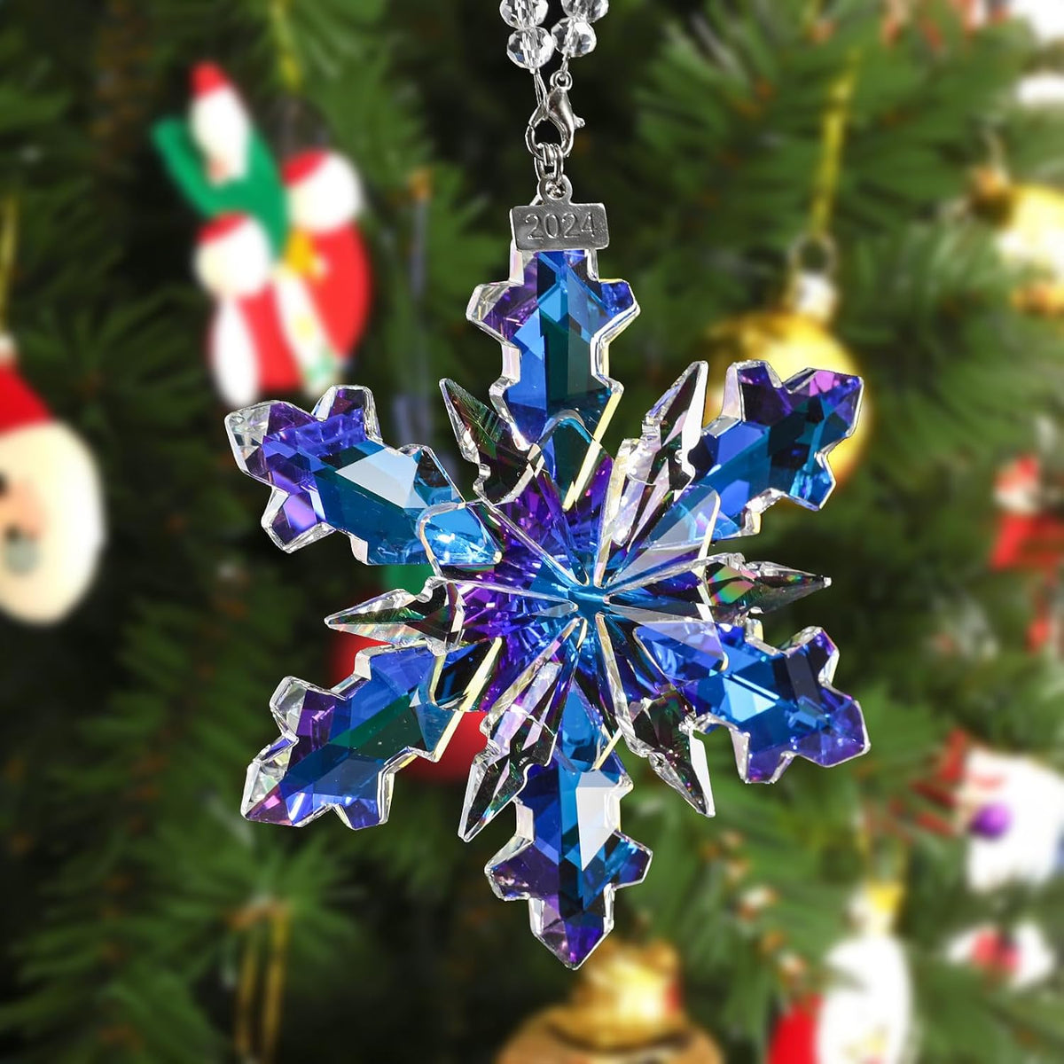 2024 Annual Edition Crystal Snowflake Ornaments Christmas Ornaments Home Hanging Decor Gifts (Multicolor)