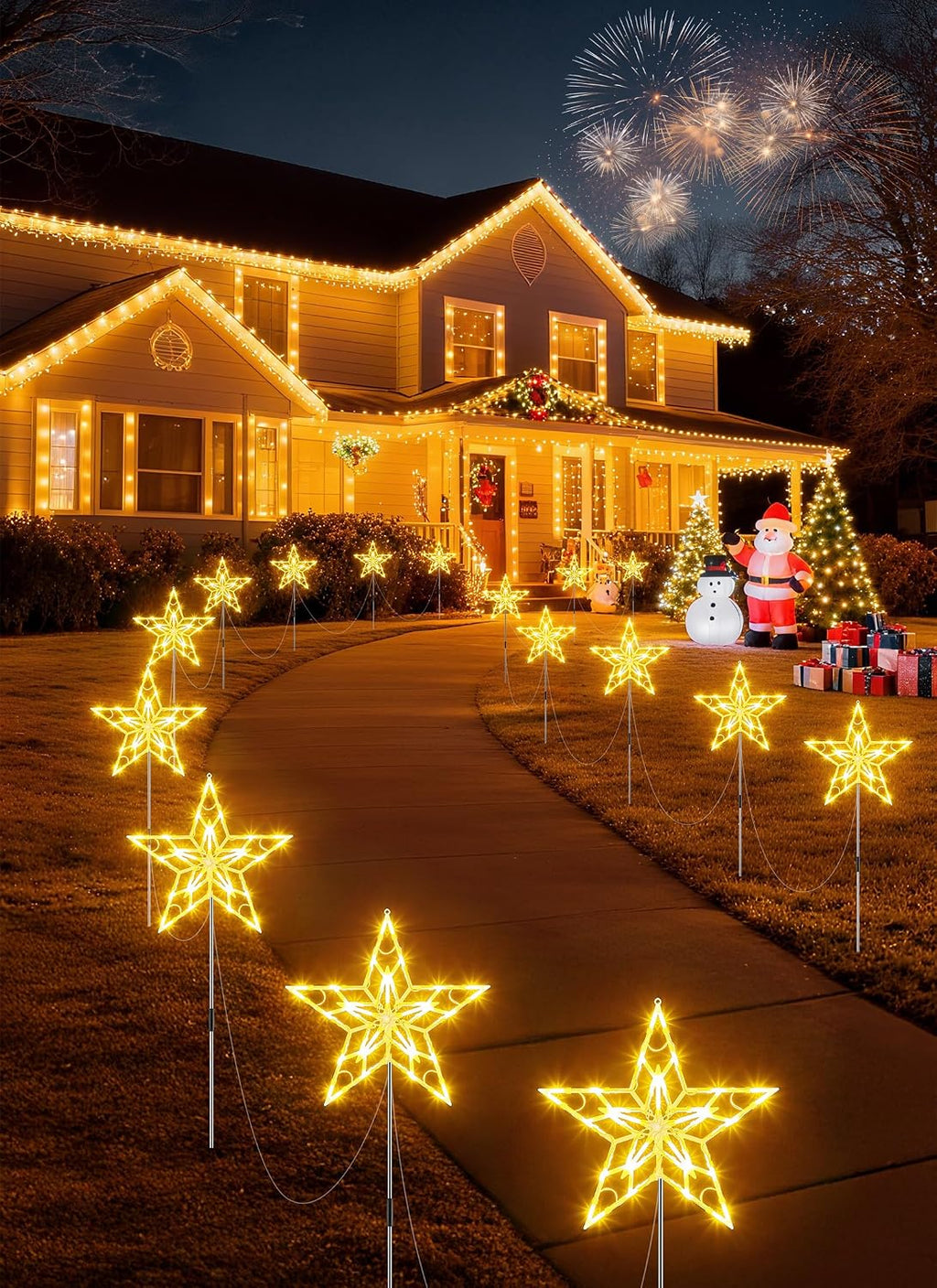 Pathway Lights Outdoor Christmas Decorations, Set of 10 Large Waterproof Stake Decorative Light for outside Sidewalk Yard Lawn Path Walkway Driveway Marker Stake, Warm White