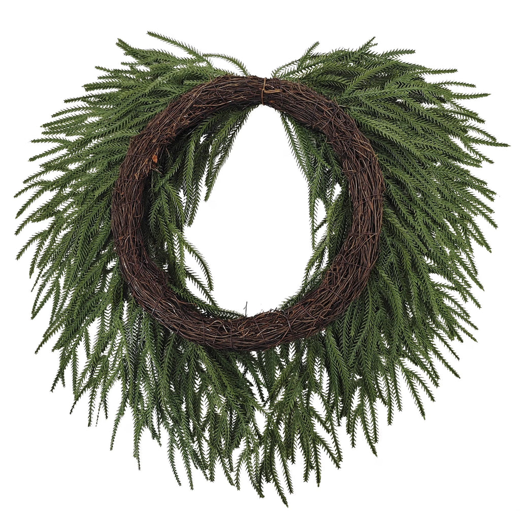 Natural Feel Norfolk Artificial Christmas Wreath with Bow, Green, 22"