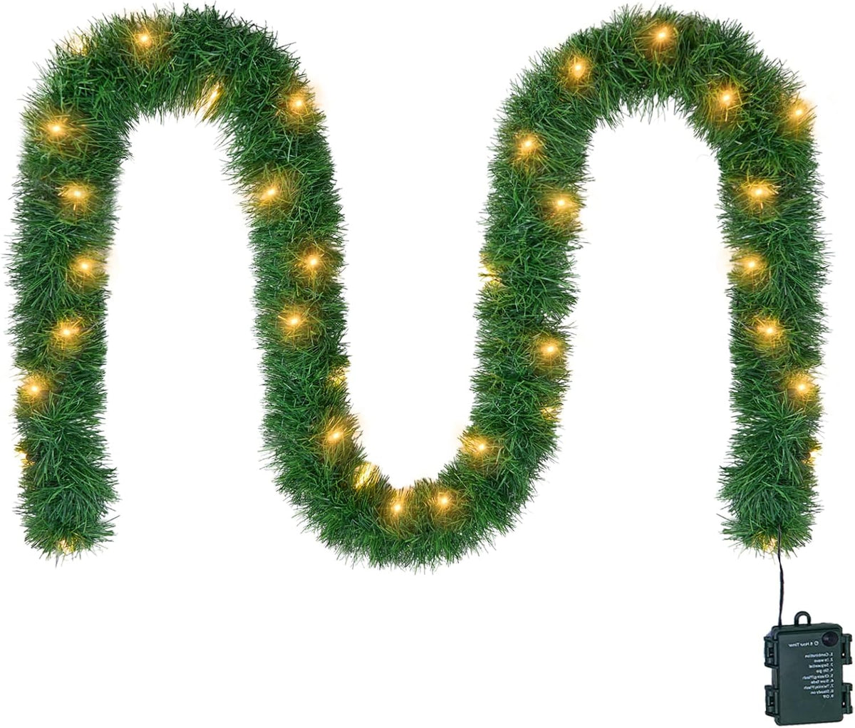 15.4Ft Pre-Lit Christmas Garland with Lights – 50 LED Lighted Garlands for Christmas Decorations Indoor Outdoor, Battery Operated 8 Modes Memory Timer for Mantel Stair Banister Doorframe Décor