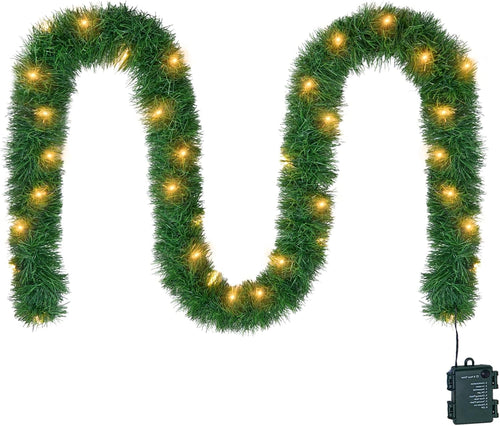 15.4Ft Pre-Lit Christmas Garland with Lights – 50 LED Lighted Garlands for Christmas Decorations Indoor Outdoor, Battery Operated 8 Modes Memory Timer for Mantel Stair Banister Doorframe Décor