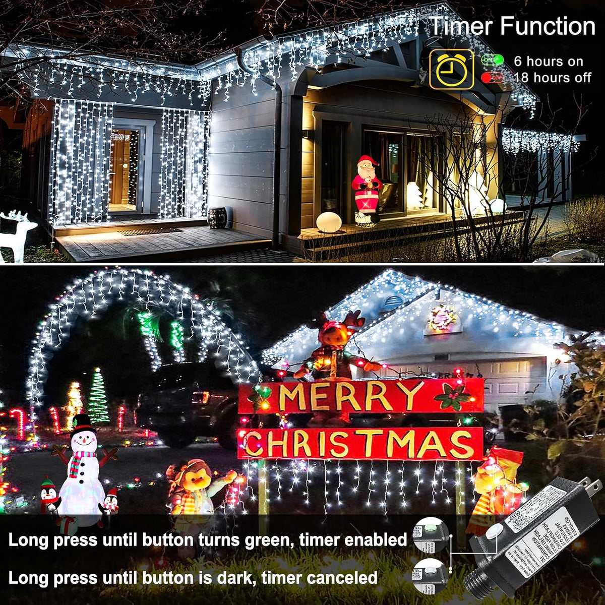 White Christmas Lights Outdoor 99Ft 1216LED Icicle Lights Twinkle Xmas
