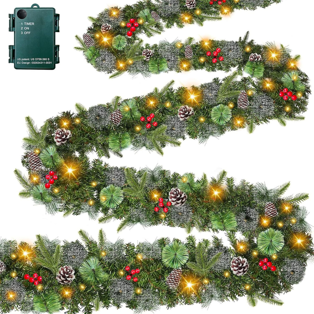 Super Long 18 Ft Prelit Christmas Garland with Lights for Outdoor Indoor
