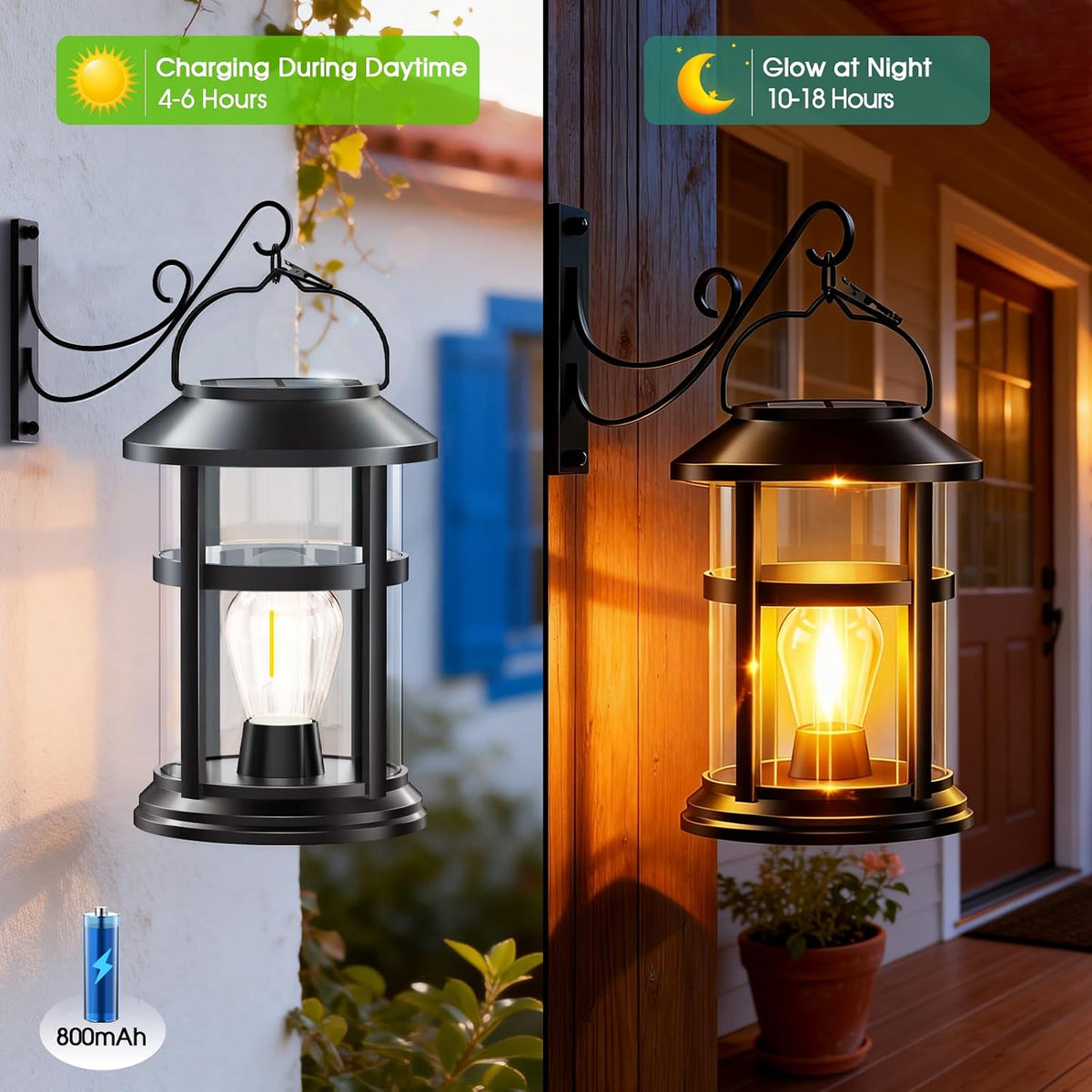 Solar Lanterns Outdoor Waterproof with Wall Mount Kit, Upgraded Brighter Hanging Solar Lights for Outside, Auto On/Off Solar Powered Lantern for Garden Yard Patio Porch Decor, Gift for Mom