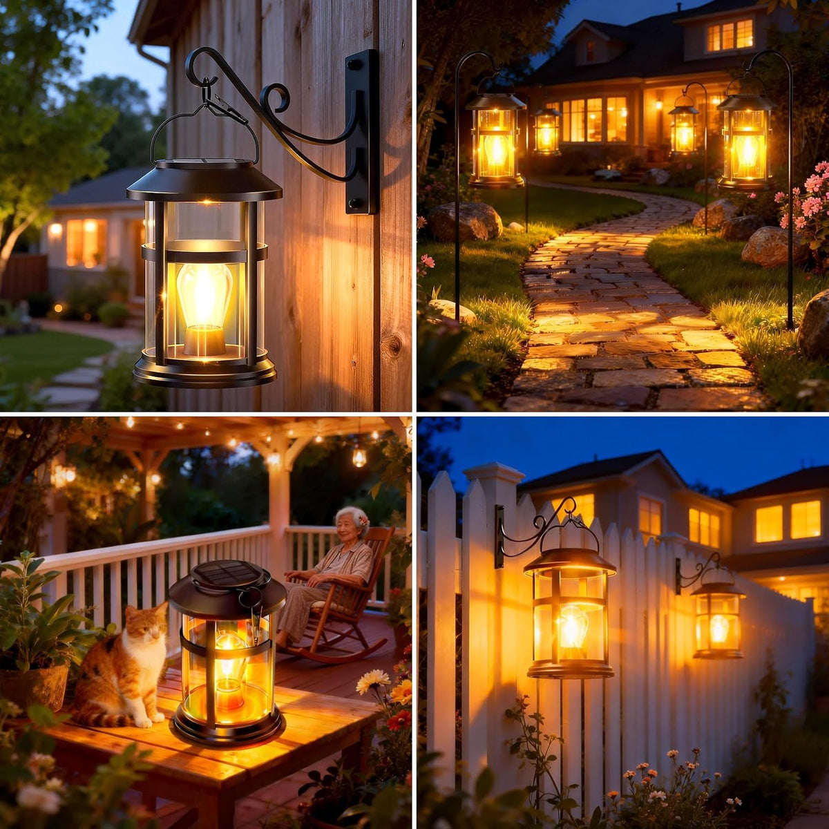 Solar Lanterns Outdoor Waterproof with Wall Mount Kit, Upgraded Brighter Hanging Solar Lights for Outside, Auto On/Off Solar Powered Lantern for Garden Yard Patio Porch Decor, Gift for Mom