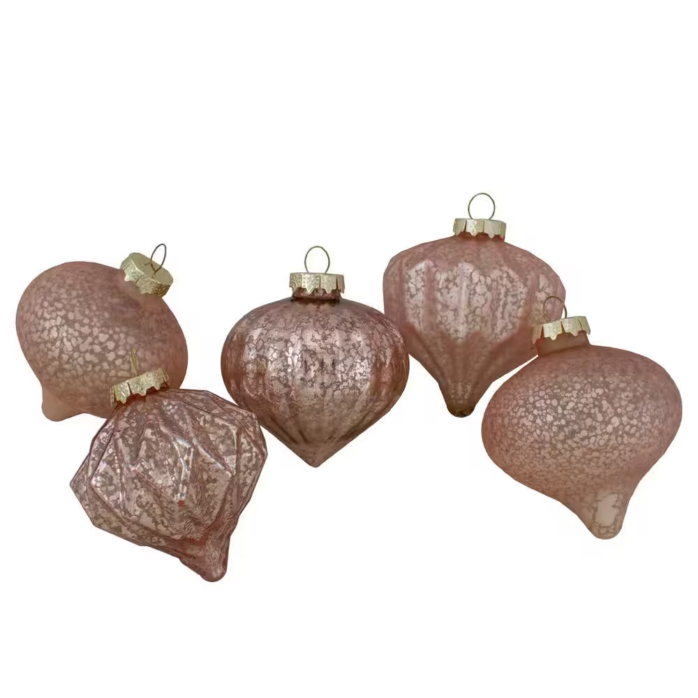 Set of 12 Blush Pink Finial and Glass Ball Christmas Ornaments