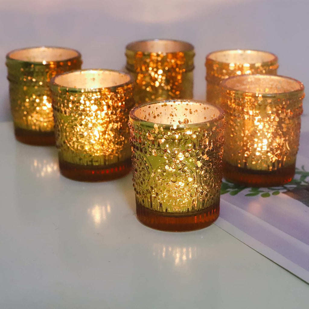 Gold Votive Candle Holders Set of 12, Mercury Gold Candle Holders Bulk