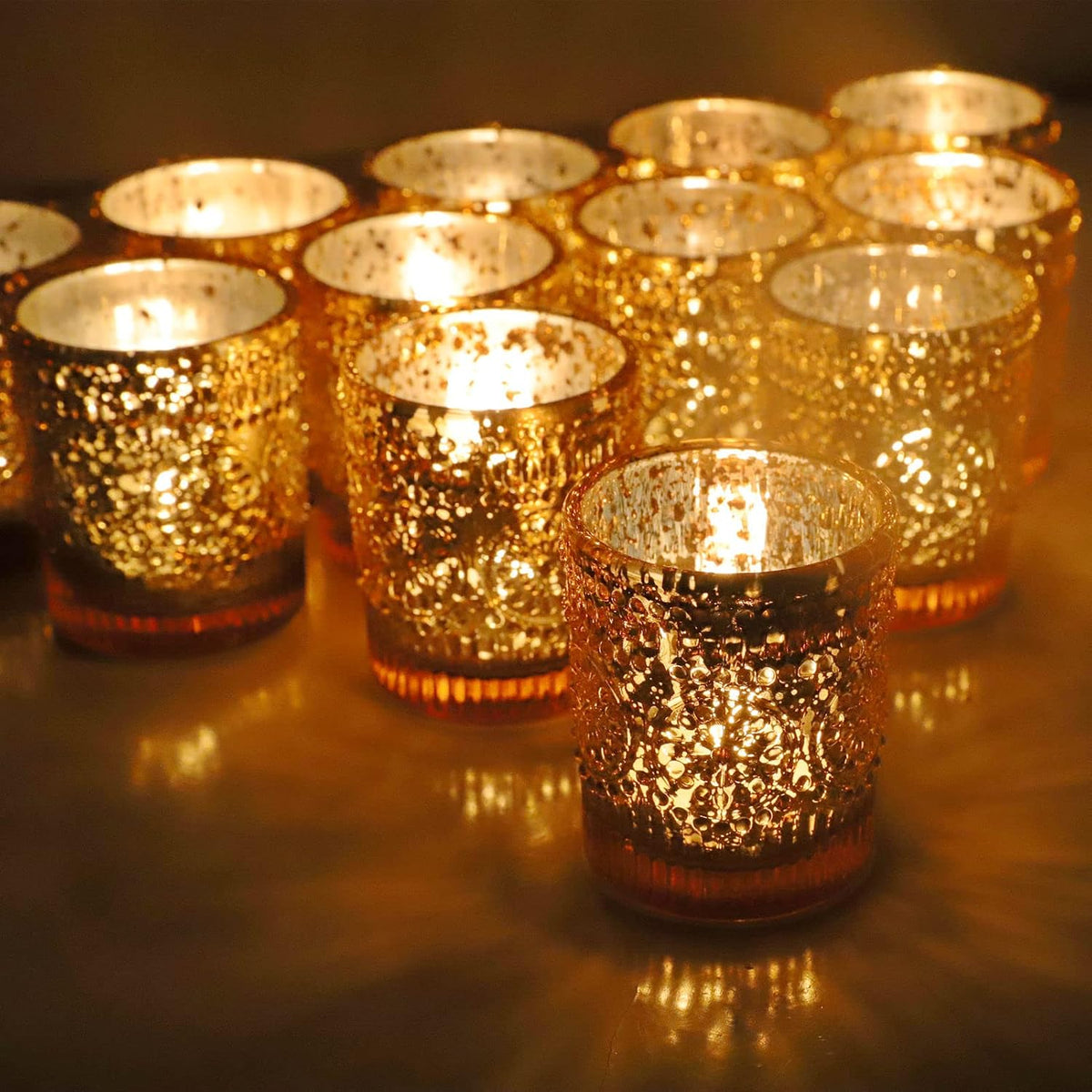 Gold Votive Candle Holders Set of 12, Mercury Gold Candle Holders Bulk