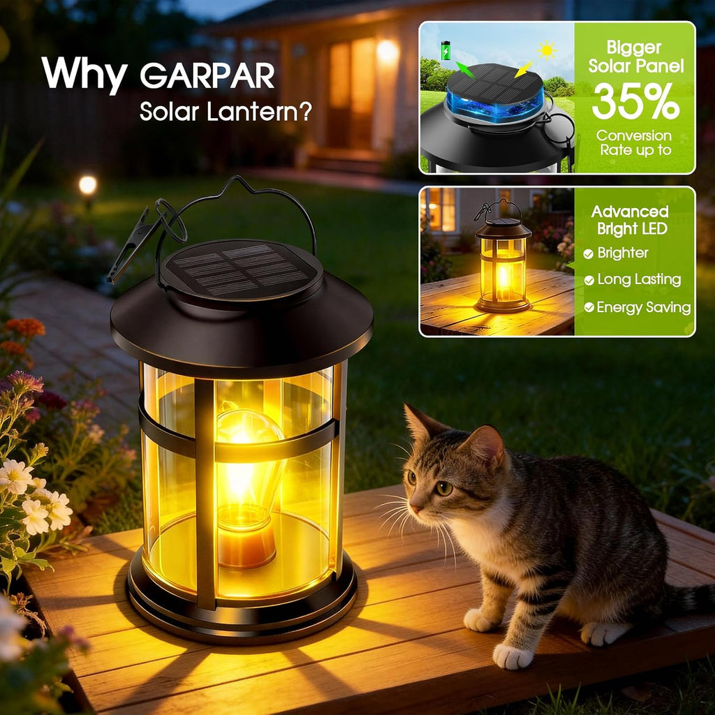Solar Lanterns Outdoor Waterproof with Wall Mount Kit, Upgraded Brighter Hanging Solar Lights for Outside, Auto On/Off Solar Powered Lantern for Garden Yard Patio Porch Decor, Gift for Mom
