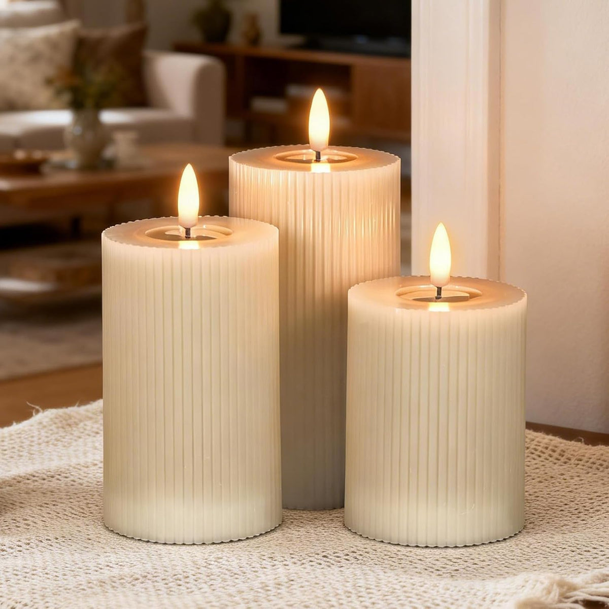 Beige Battery Operated Flameless Candles with 6 Hour Timer