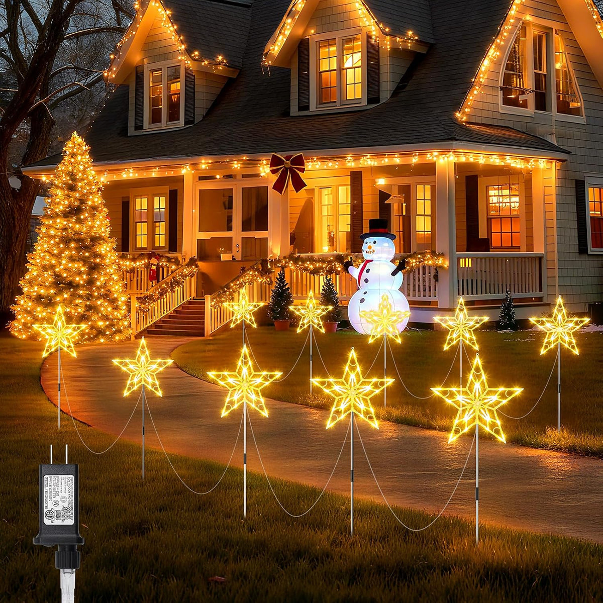 Pathway Lights Outdoor Christmas Decorations, Set of 10 Large Waterproof Stake Decorative Light for outside Sidewalk Yard Lawn Path Walkway Driveway Marker Stake, Warm White