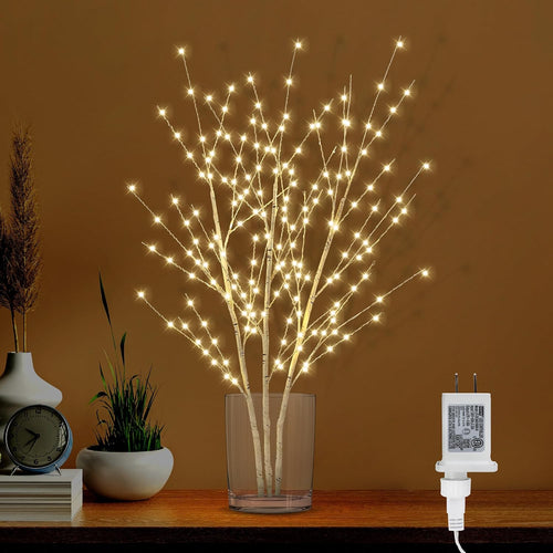 33In Birch Light Tree with 180 LED Lights, Plug in Twig Lights