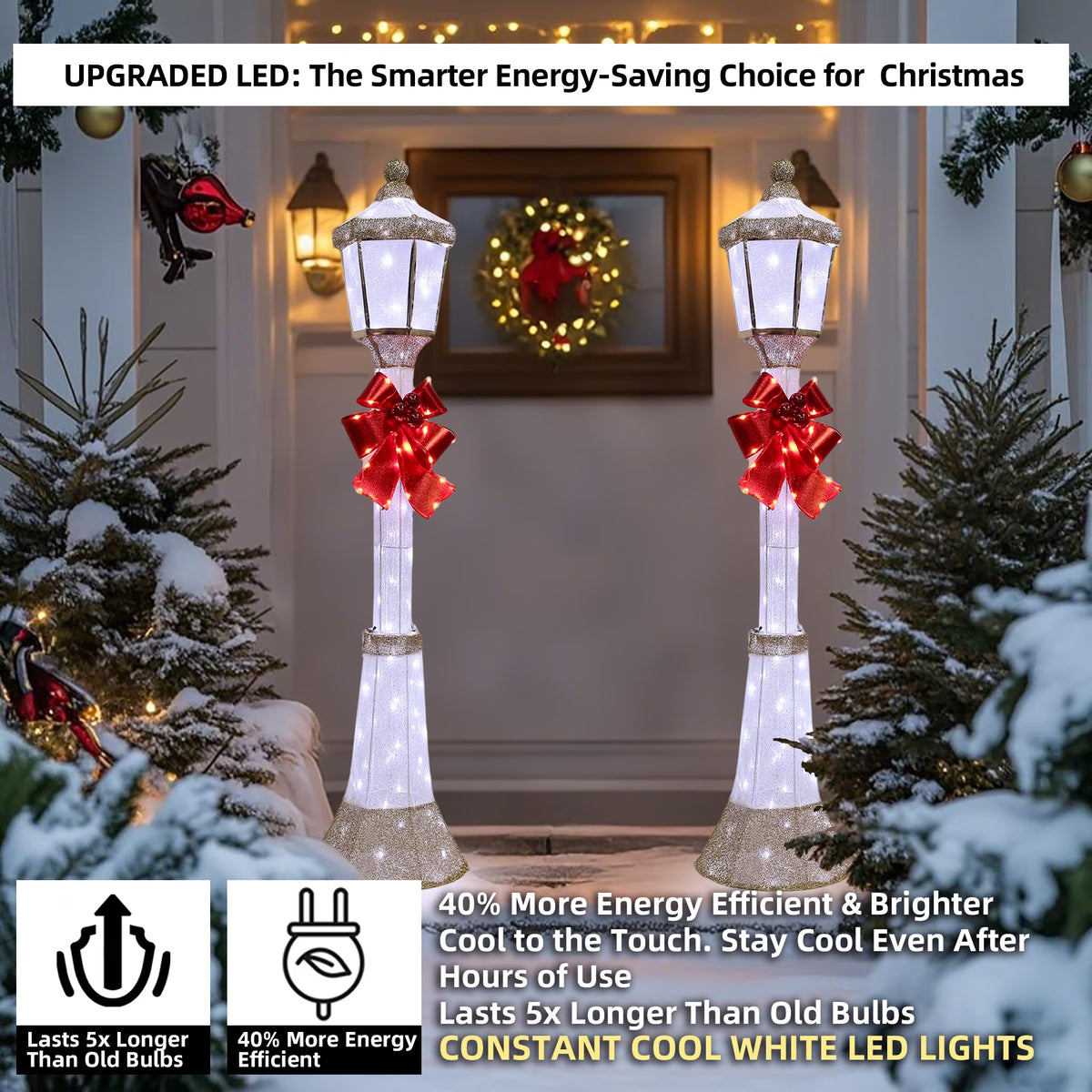 60-Inch Outdoor Christmas Yard Decoration Outdoor Lighted Lamppost Christmas Street Lamp Holiday Decoration LED Lamp Post for Lawn