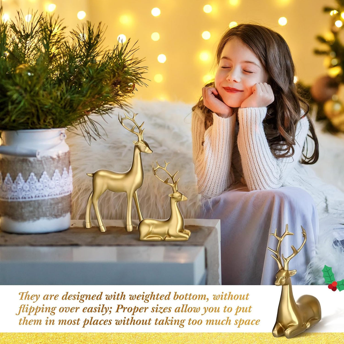 4 Pcs Christmas Reindeer Decor Indoor Small Gold Resin Deer Figurine