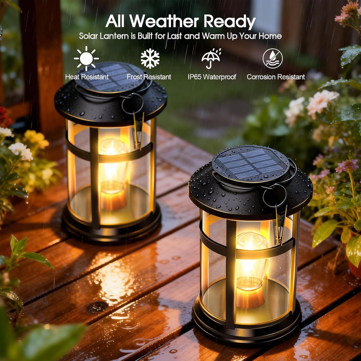 Solar Lanterns Outdoor Waterproof with Wall Mount Kit, Upgraded Brighter Hanging Solar Lights for Outside, Auto On/Off Solar Powered Lantern for Garden Yard Patio Porch Decor, Gift for Mom