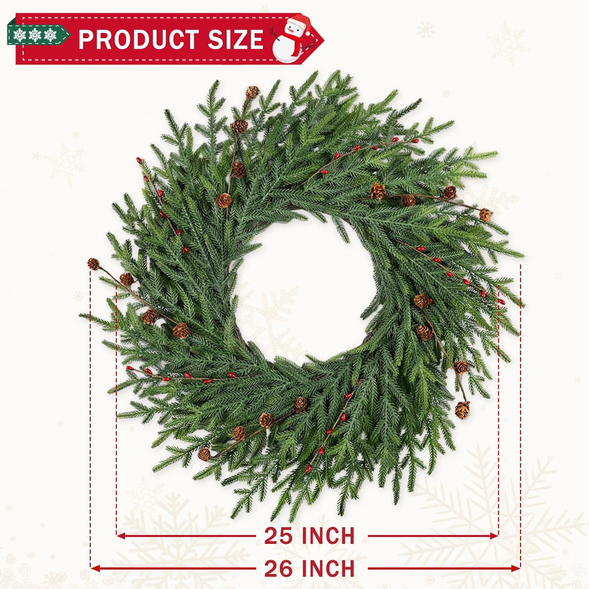 26 Inch Christmas Wreaths for Front Door with Red Berry Real Touch Large Artificial Xmas Winter Pine Cedar Wreaths for Windows Outdoor Christmas Home Yard Farmhouse Wall Front Door Porch Hanging Decor
