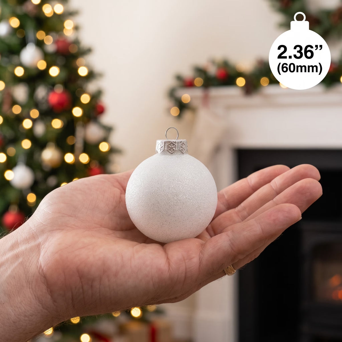 White Christmas Ball Ornaments for Tree Decorations – Small 2.36" Shatterproof Glitter Snowball for Holiday Xmas Decor, 18-Pack