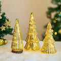Mercury Glass Christmas Tree: Set of 3 Gold Table Top Christmas Ornaments Trees with LED Lights, Christmas Centerpiece Table Decorations Indoor for Dining Fireplace Mantel Winter Holiday Decor