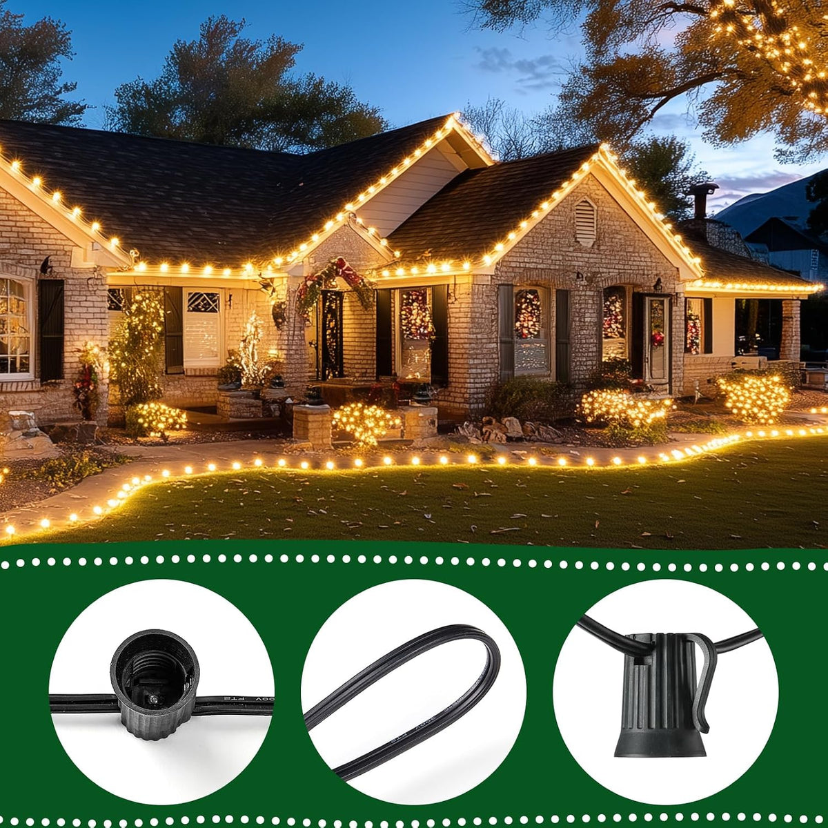 C9 Christmas Lights Outdoor, 100FT String Lights with 100 Bulbs
